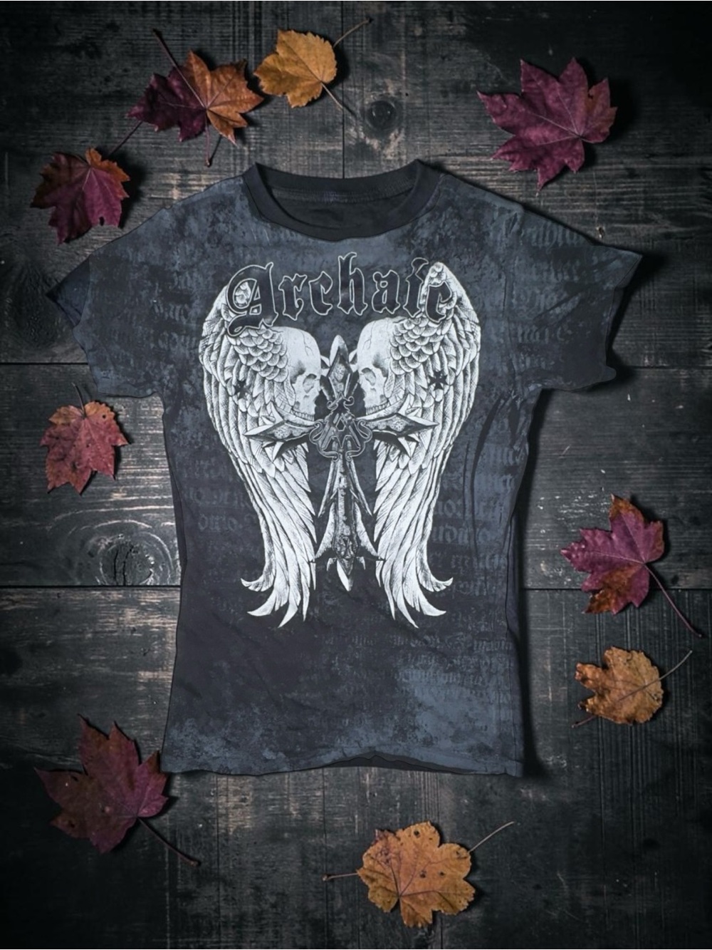 Archaic by Affliction Shirt Womens XL Black Cross V-Neck Y2K Grunge Goth Alt